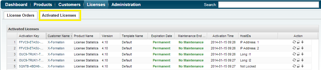 License Activation Center > Creating bulk license orders > New Activated Licenses grid.PNG