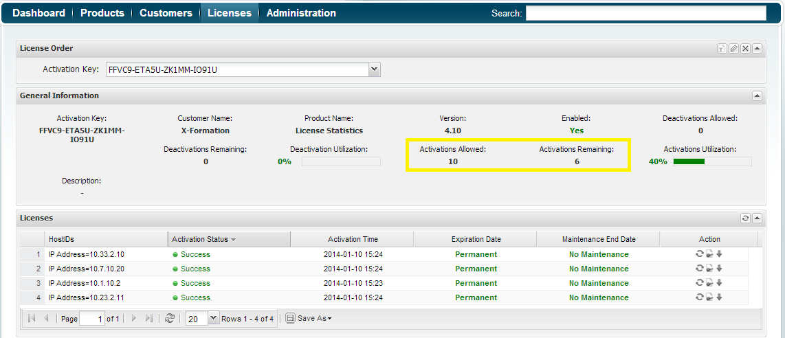 License Activation Center > Creating bulk license orders > activated licenses.PNG